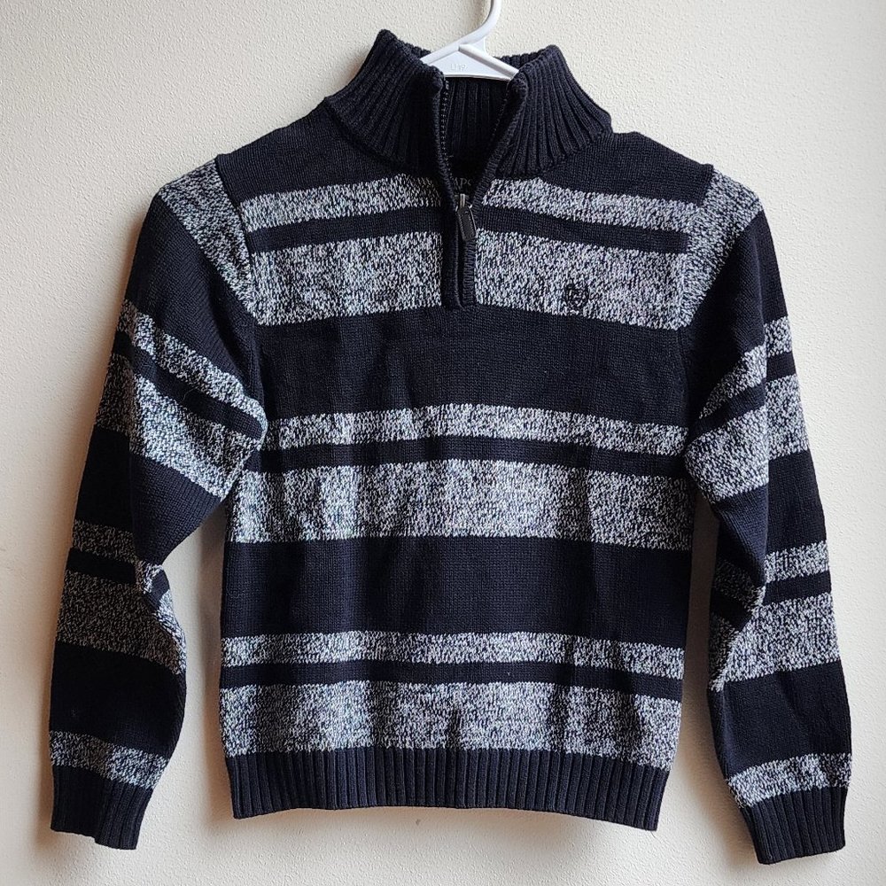 CHAPS Black/Gray Striped Zip-Up Sweater Size 6/7